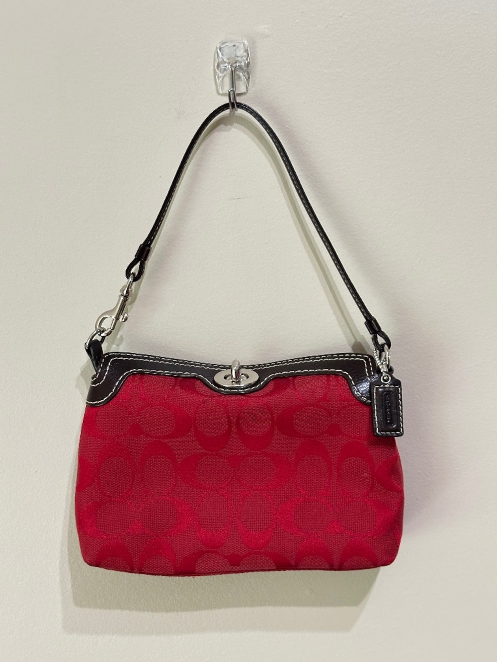 Rare Coach Turnlock Wristlet Purse Fold Over Wristlet Red Signature Y2K Vintage